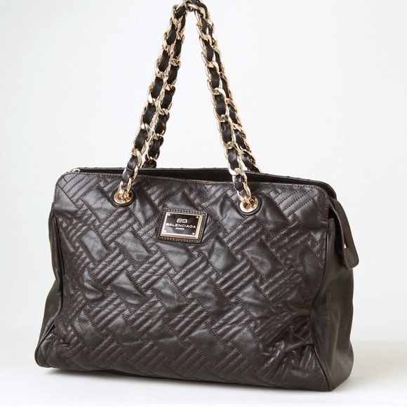 Beautiful!! Balenciaga Dark Brown Quilted Shoulder Bag - Picture 2 of 6